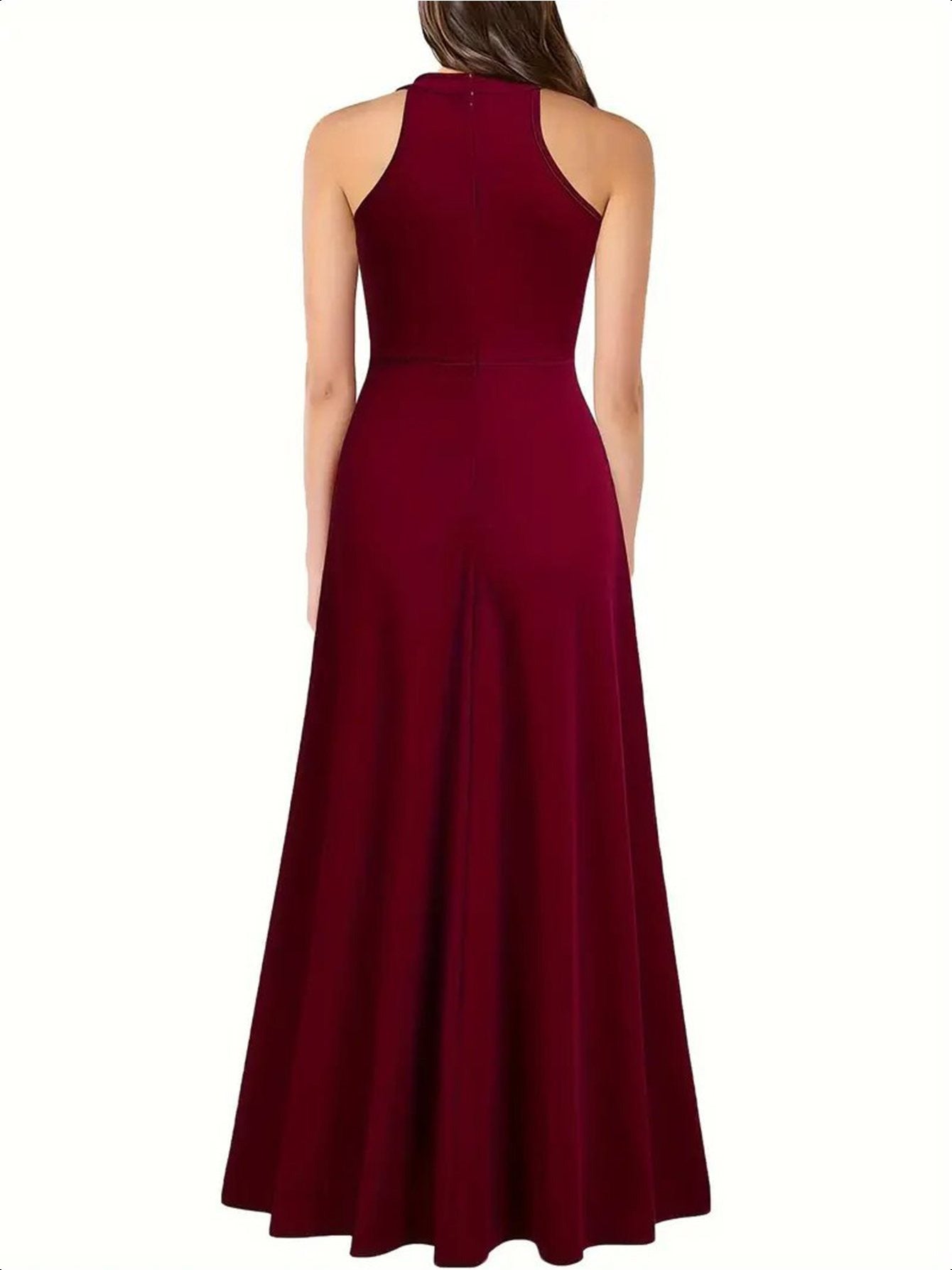 Long formal dress, slit thigh high waist long dress, elegant sleeveless round neck dress, suitable for parties and banquets