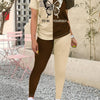 Color Block Matching Two-piece Set, Casual Short Sleeve T-shirt & Skinny Leggings Outfits, Women's Clothing