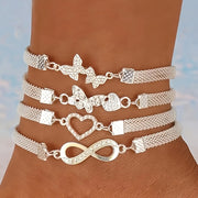 Set of 4- Elegant And Shiny Stackable Ankle Chains, Synthetic Zirconia Ankle Chains Plated with Butterflies And Hearts, Multifunctional Daily Jewelry Gifts
