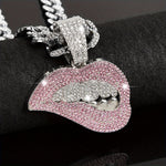 Women's Pink Rhinestones Red Lips Exquisite Cuban Necklace Party Jewelry Holiday Travel Decor Accessories
