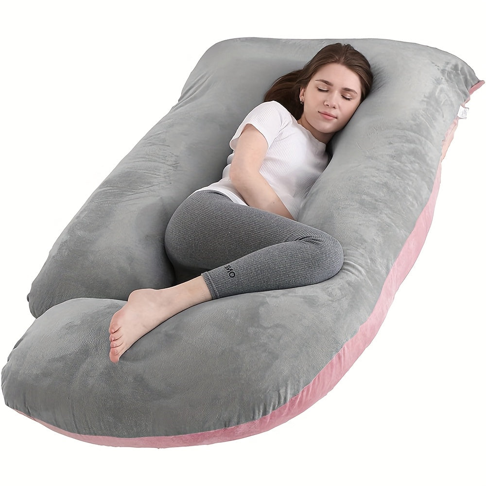 [Full Body Maternity Pillow] 60-inch Full Body Pillow - J-Shaped Maternity Pillow with Velvet Pillowcase - Back, Leg, and Tummy Support for Comfortable Sleep