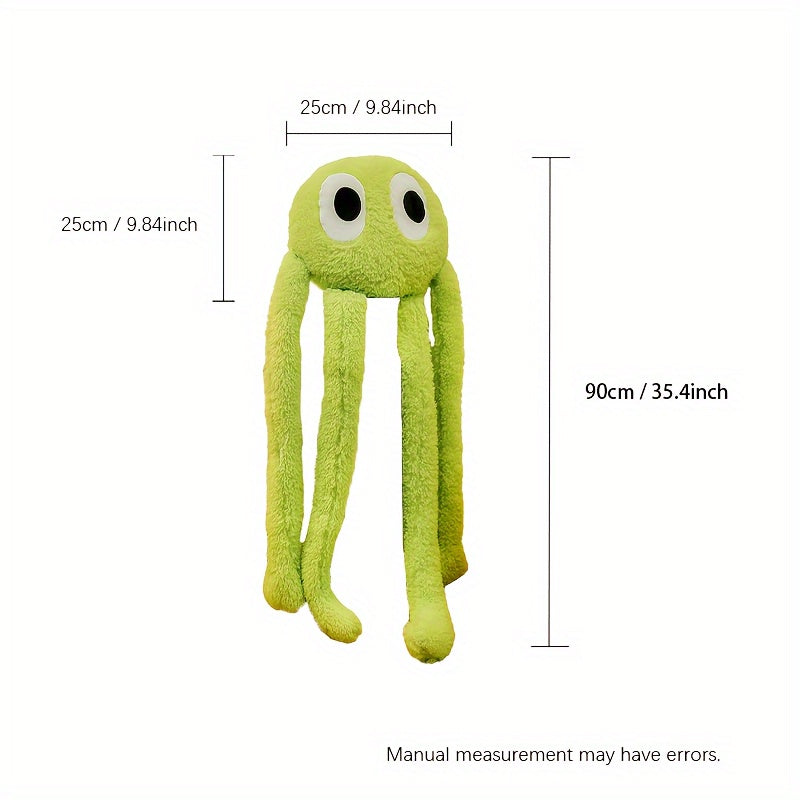 35.4-Inch Giant Plush Octopus Doll Pillow - Cute Long-Legged Stuffed Animal with Expressive Eyes, Soft Polyester Fabric, Green & Purple Options, Perfect for Youngsters' Room Decor, Birthday & Holiday Gifts