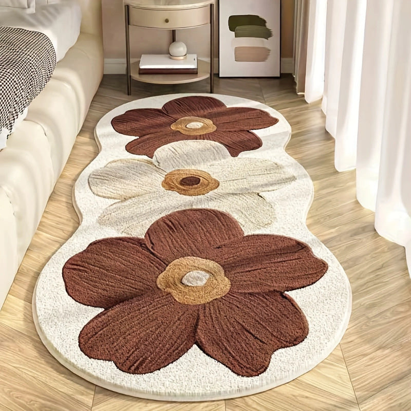 1000g 10mm Polyester Fluffy Floral Area Rug for Bedroom, Indoor Use, Machine Washable, Non Slip, Irregular Shape