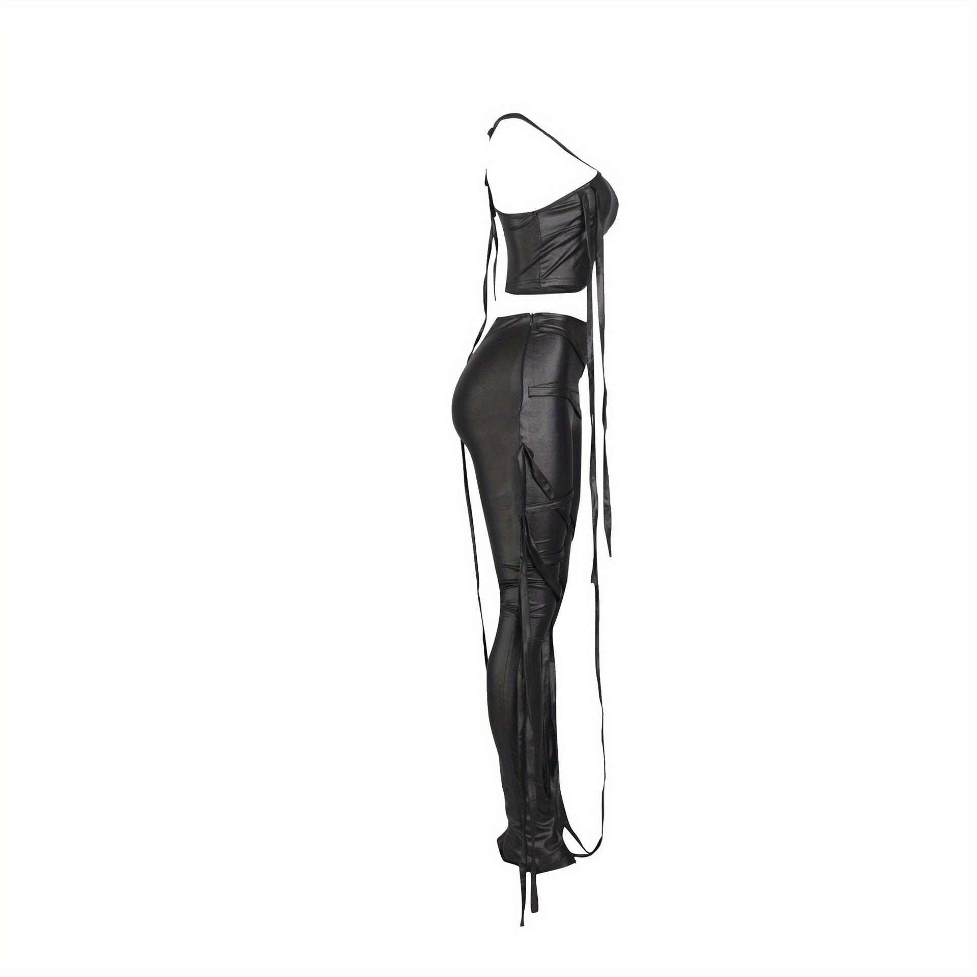 Chic Solid Two-piece Outfit Set - Trendy Asymmetrical Sleeveless Top & Slim-Fit Pants - Flattering Womens Wardrobe Essential