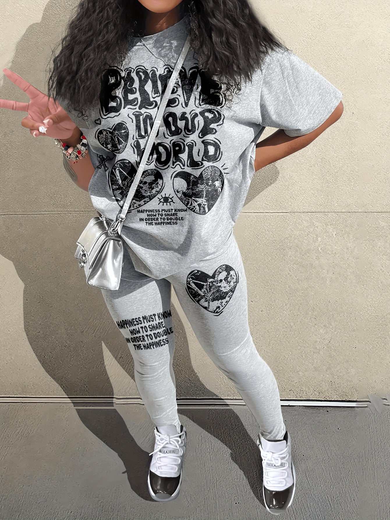 Targeted Hot-Selling Print Women's T-shirt + Long Pants Two-Piece Set