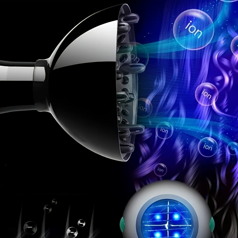 Professional 600W Hair Dryer with Negative Ions, Adjustable Temperature, 59.06-118.11inch Cord, US Plug, Includes Nozzle & Straightener, Non-Foldable Handle, for Home & Salon Use - Blue