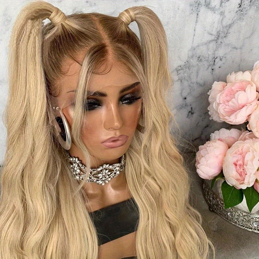 Ombre Blonde to Light Brown 1B24 13x4 HD Transparent Lace Front Wig - Brazilian Remy Human Hair 200% Density Body Wave with Pre-Plucked Natural Hairline & Bleached Knots, Sport Style for Women, Blonde Lace Front Wig, Beauty E