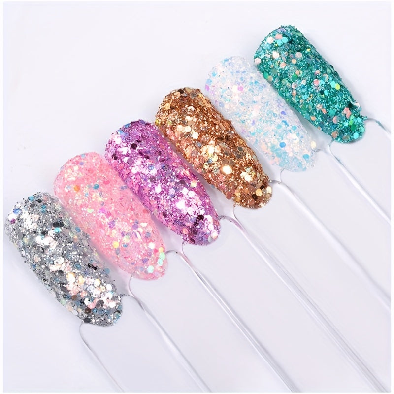 12 Grids of Gradient Candy-Colored Mermaid Flake Glitter Hexagonal Sequins Powder for 3D Nail Art Decoration Tips