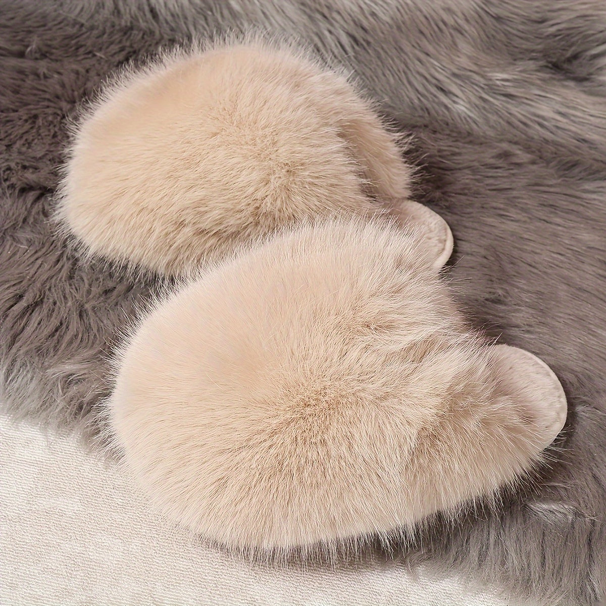 Women's Faux Fur Elegant Slippers – Korean Style, Warm All-Season House Shoes with Non-Slip Rubber Sole