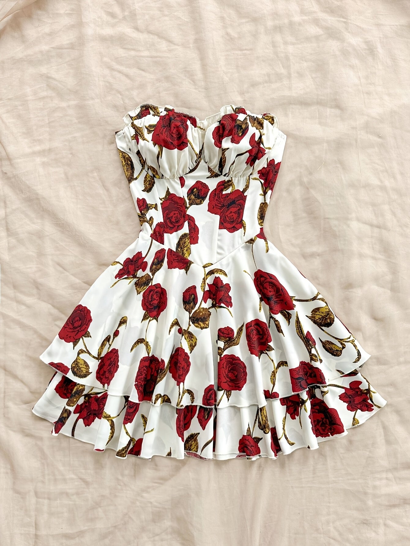 Flowing Fit, Romantic Off-Shoulder Floral Layered Dress - Perfect Valentine's Day Gift, Polyester and Spandex Blend, Machine Washable, Ideal for Vacation, Vacation Sundress|Floral Layered Design|Polyester Spandex Blend