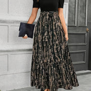 [Short Sleeve A-Line Dress] Versatile Beauty, Elegant Floral Print Dress with Belt - Crew Neck, Short Sleeve, A-Line Design for Women - Machine Washable Polyester