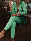 Print Blazer Set Elegant Women's Houndstooth Print Blazer - Casual Polyester Two-Piece with Lapel Collar, Long Sleeves & High-Waisted Pants, Machine Washable - Perfect for Work or Social Outings