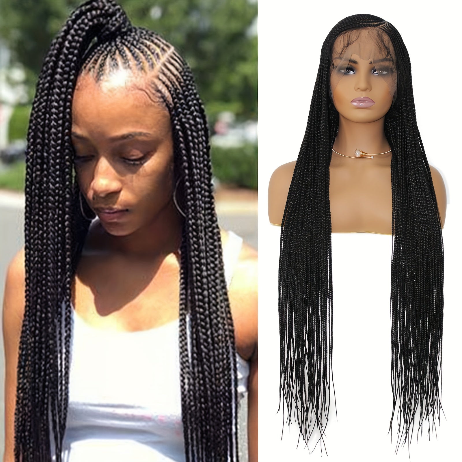 36 Inch Full Lace Front Wig Cornrow Double Lace Braided Wigs For Black Women Twist Box Side Part Braided Lace Wig Faux Locs Braids Wigs Prepluck Synthetic Butterfly Braided Wigs