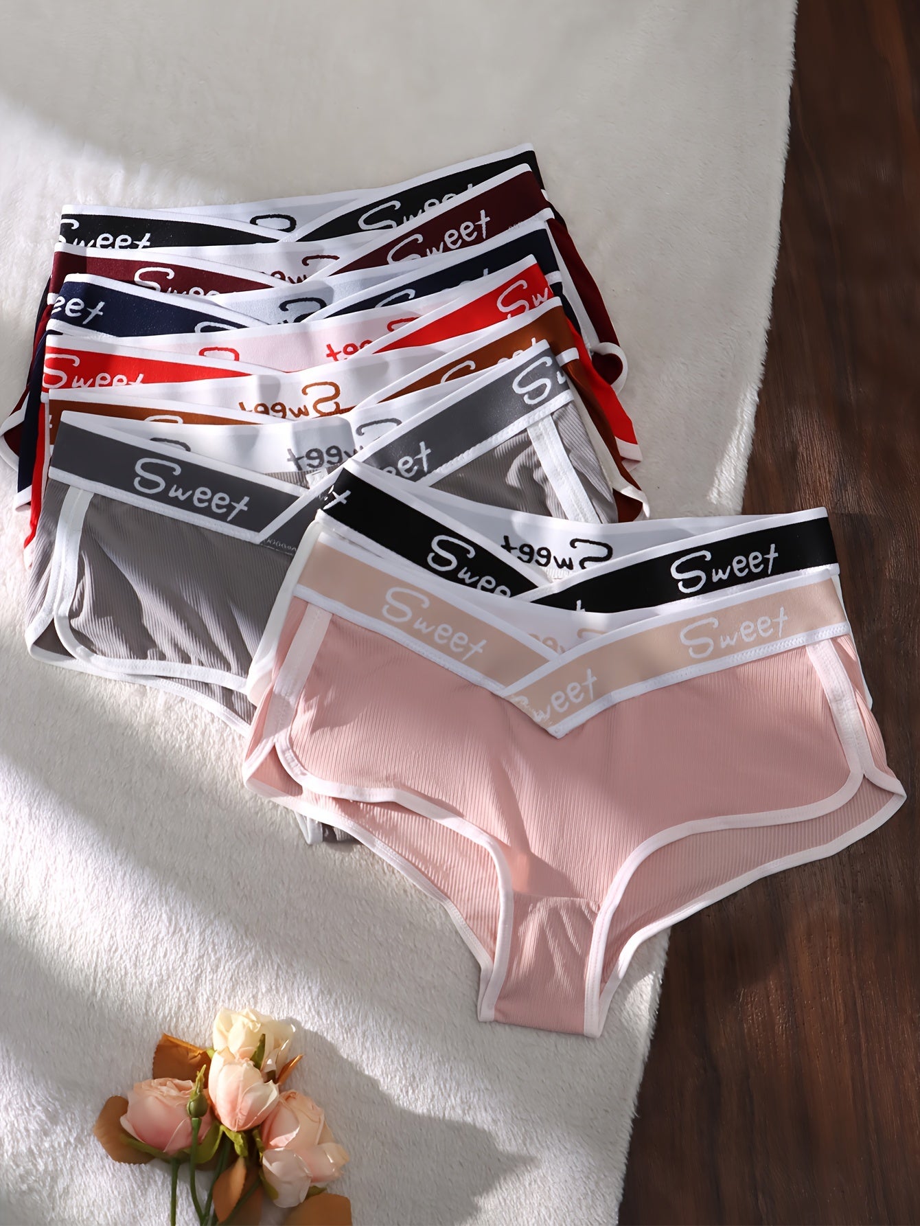 8pcs Comfy High-Waist Women's Briefs with "Sweet" Waistband - Stretchy & Breathable, Elegant Solid Colors in Polyester/Elastane Blend, Hand Washable - Perfect for Casual Attire