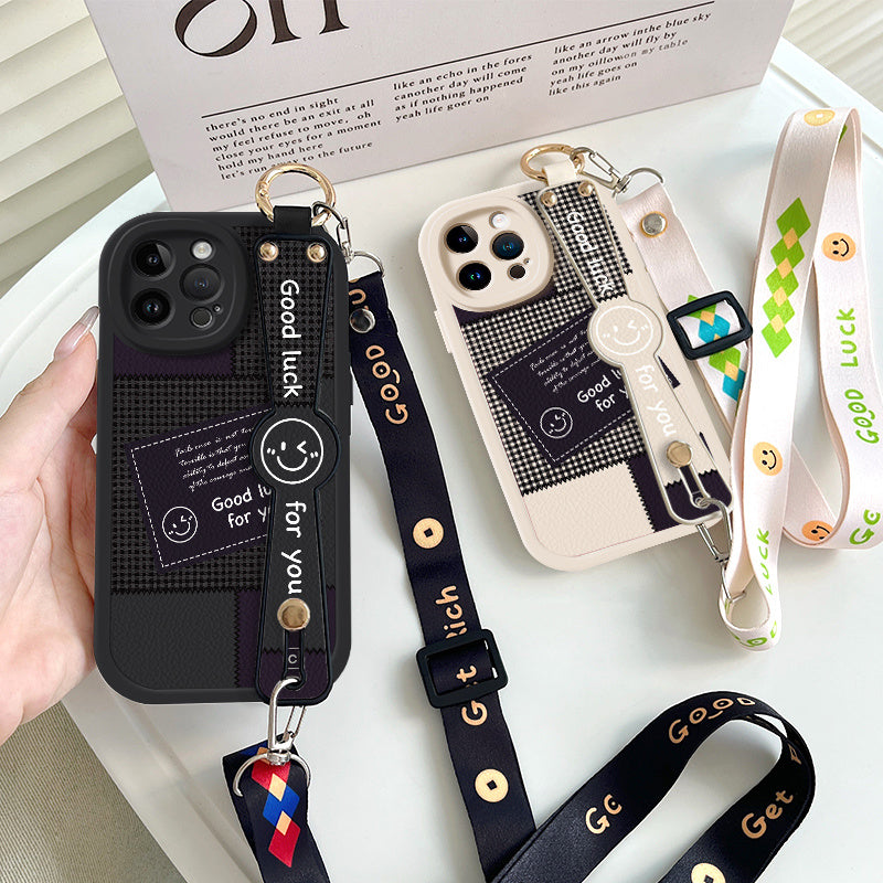 Interesting Stripe Pattern for Iphone 16/15/14/13/12/11 Pro/Plus/Max/Mini Mobile Phone Case Trendy And Fashionable Creative Wristband Can Be Used As a Bracket, Cross-Body, Back-Hanging Chain Rope, Full-Cover Silicone Anti-Fal