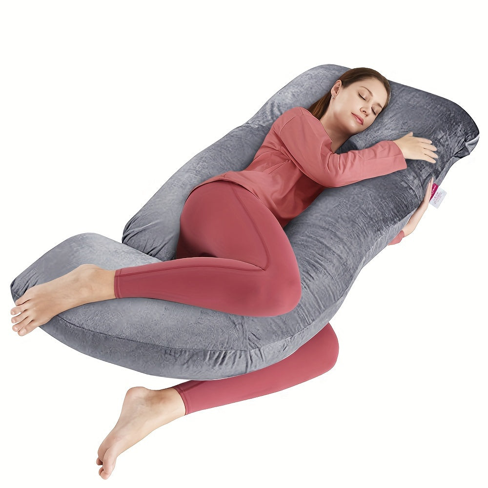62 Inch J-Shaped Body Pillow with Removable Velvet Cover - Machine Washable Medium-Soft Support Pillow for Full-Body Comfort, White Home & Bedroom Essential, Pillows for Sleeping