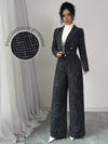 2pcss Women Elegant Set - Plaid Printed Double-Breasted Long Sleeve Blazer Jacket & Loose Fit Trousers 2pcs Set