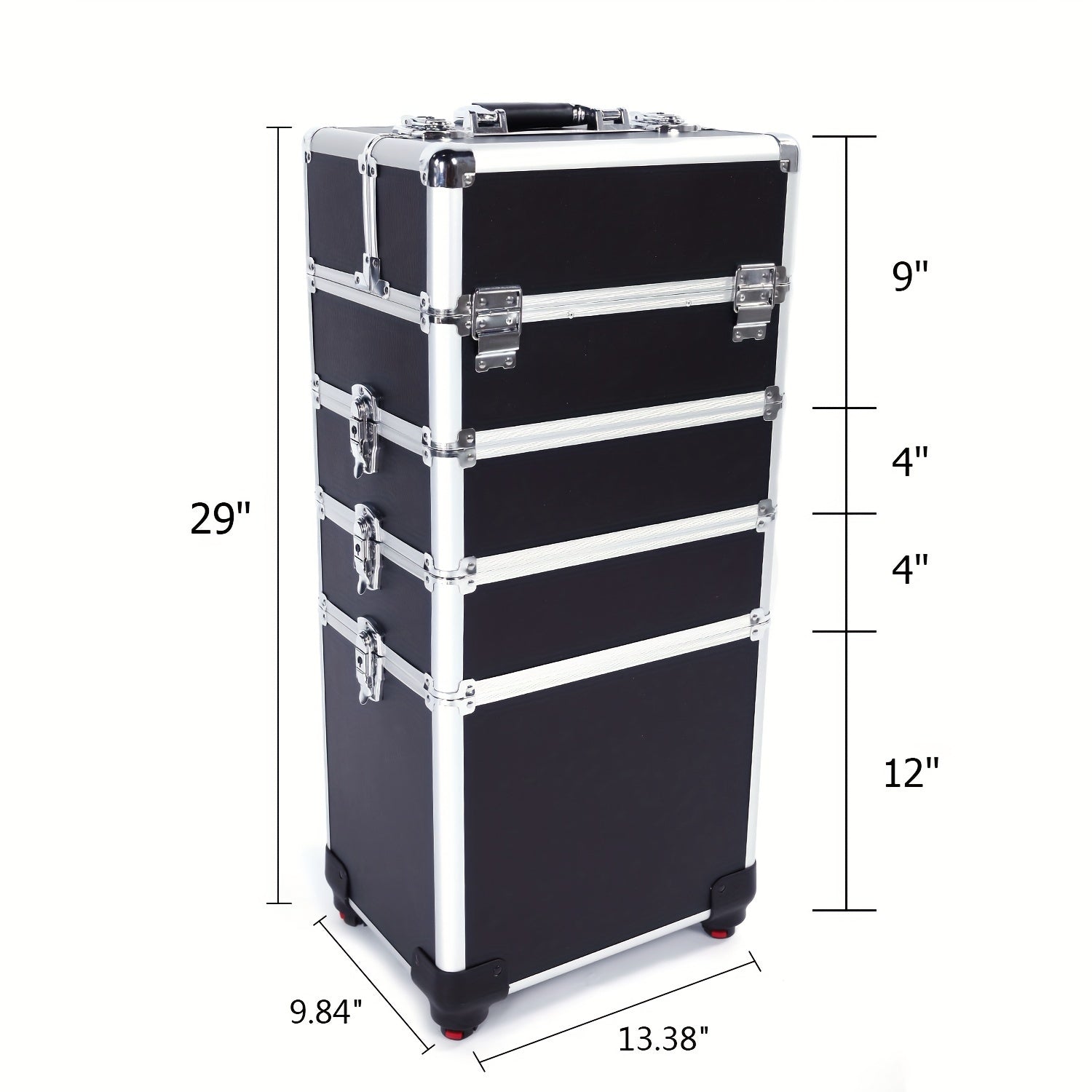 4in 1 Aluminum Cosmetic Professional Makeup Case Tattoo Box, Extra Large Cosmetic Case Rolling Makeup Case Trolley Makeup Travel Organizer with 360° Swivel Wheels Pink Black