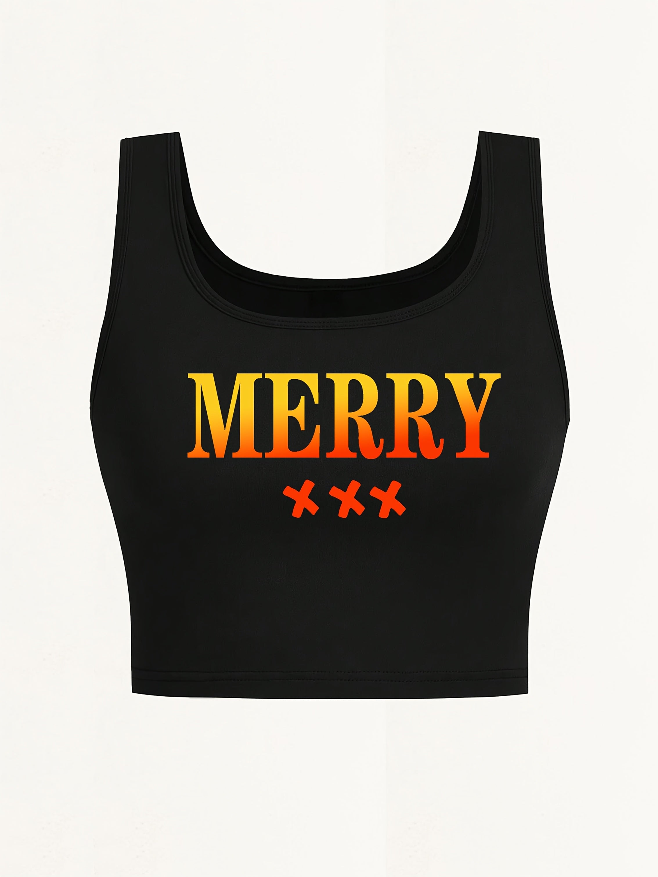 Women's Sexy Deep Scoop Neck Seamless Cropped Tank Top - Soft Stretch Letter Print Yoga Top for Spring Summer Fall, Breathable Casual Wear & Gym Workout Shirt, Curvy Plus Tank Tops, Seasonal Fashion, Offshoulder Fashion, Smoo