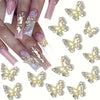 50pcs Elegant & Shiny 3D Butterfly Nail Charms, Golden Metallic Safe Formaldehyde-free Rhinestone Nail Art Decorations