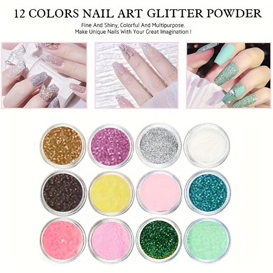 Acrylic Nail Kit for Beginners – 12 Glitter Colors + White, Clear & Pink Acrylic Powder, Full Set with Manicure Tools for Nail Extensions & Professional DIY Designs