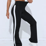 1pc Women's High-Waisted Yoga Pants - Tummy Control Tummy Control Stretchy Athletic Leggings with Striped Design, Flared Bottoms for Workout & Casual Wear, All-Season Machine Washable