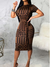 Geo Print Bodycon Dress - Elegant Short Sleeve Dress For Spring & Summer - Women's Clothing -  For Women - Perfect for Parties & Casual Occasions - Ideal Gift for Fashionable Women