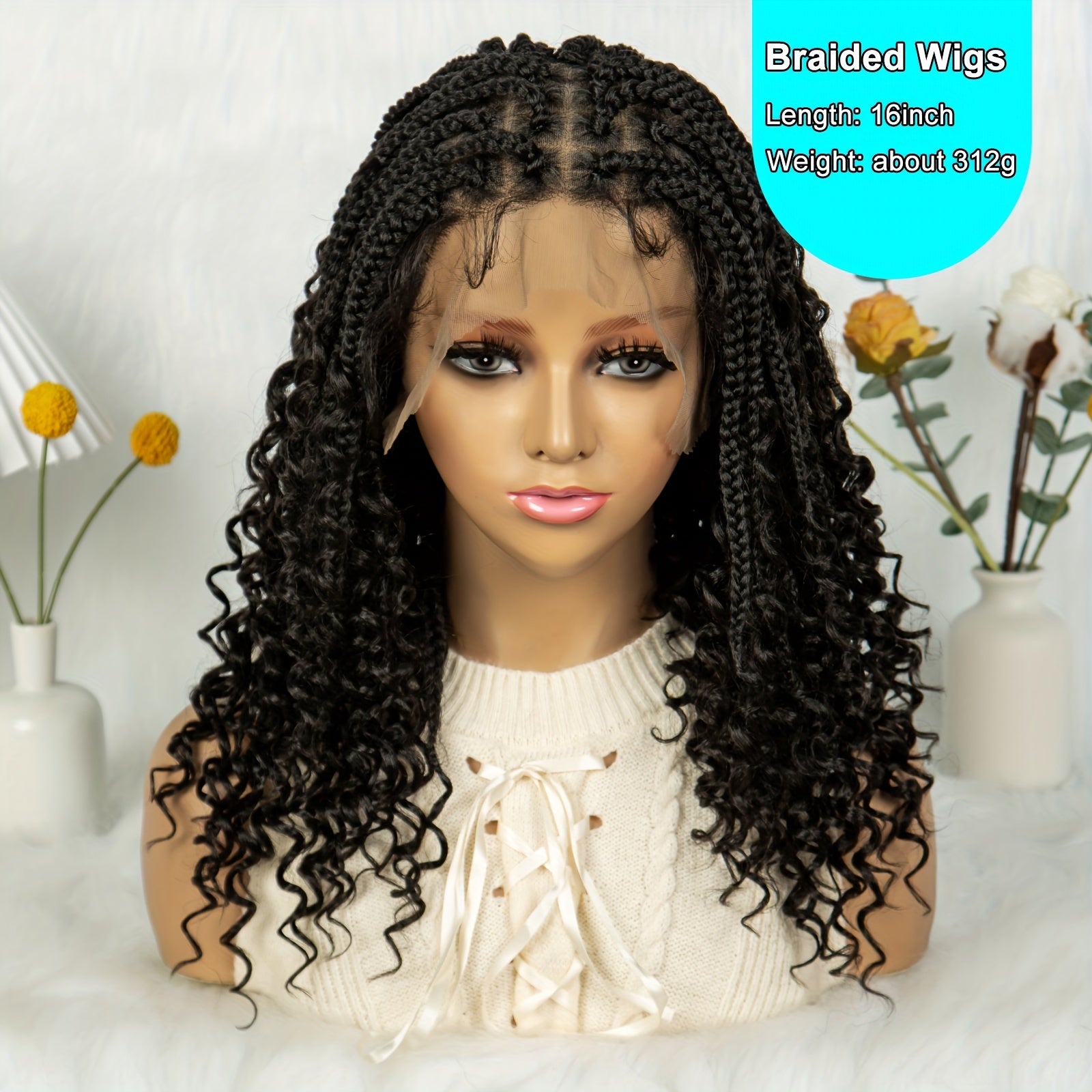 150% Density Full Lace Goddess Wig for Women - Curly Braided Butterfly Edge Style, Medium Length, High-Temperature Fiber, Perfect for African American Women, Vacation Ready, Lace Front Wig