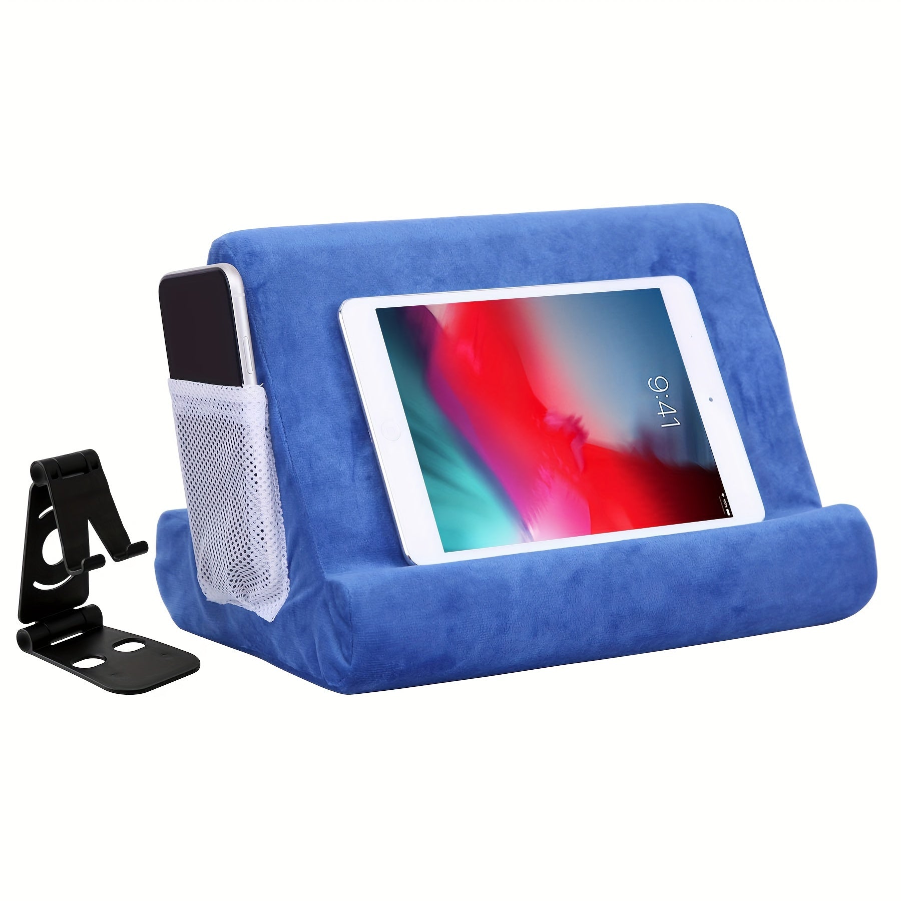 Multi-Angle Tablet Stand with Soft Pad and Net Pocket: Universal Phone Pad Stands for Lap, Knee, Sofa and Bed - Suitable for Tablets and Smartphones - Nylon Material