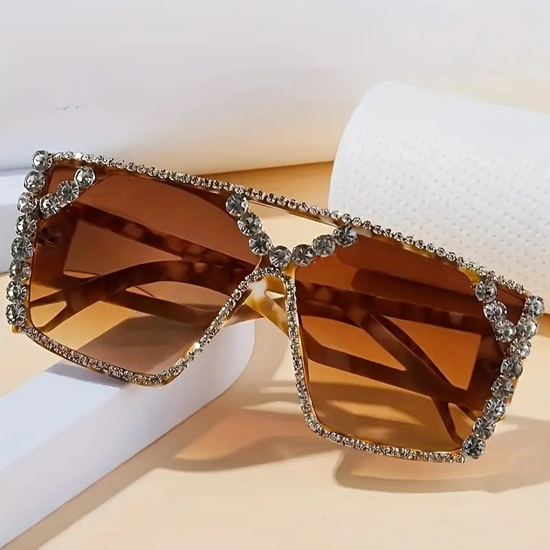Women's Stylish Geometric Fashion Glasses with Crystal Rhinestones, Protection, Gradient Lens, Tortoiseshell Frame - Perfect Birthday Gift for Her, Stylish Glasses