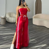 Chic Women's Red & White Stripe Casual Two-Piece Set - Off-Shoulder Crop Top & High-Waist Drawstring Pants, Polyester Blend, Machine Washable, Perfect for Spring/Summer