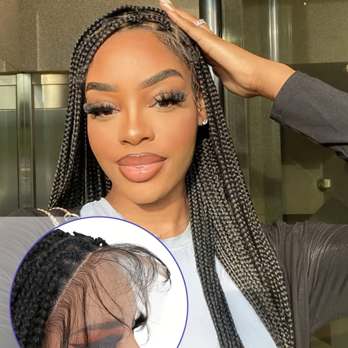 30 Inch Full Lace Braided Wig - Knotless Box Braids, Easy Wear, High-Temperature Fiber, Straight Hair, Elegant Style, All Occasions Wig|Straight Hair Wig|Easy Wear Wig