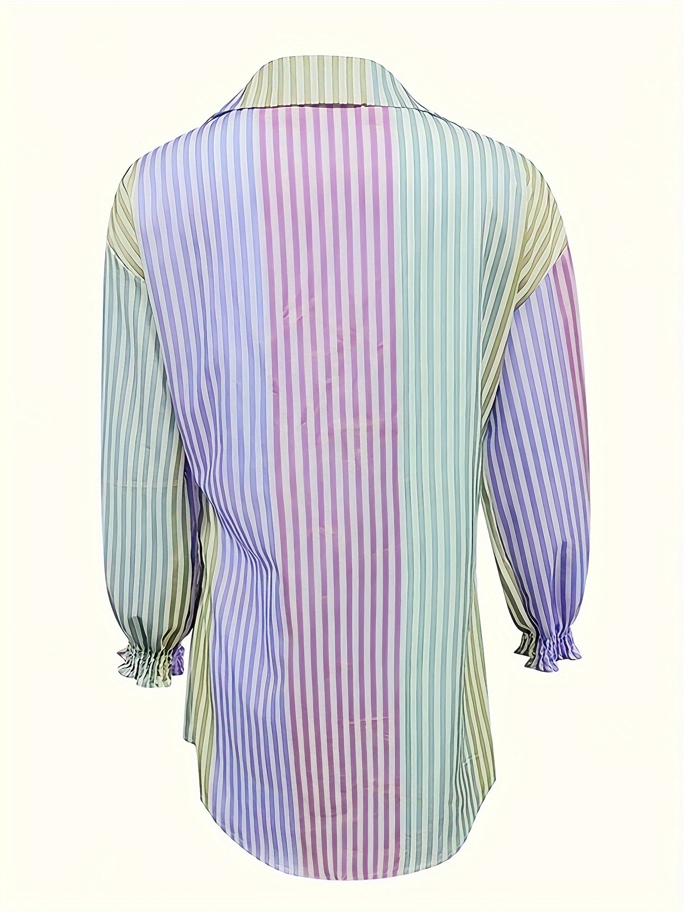 Striped Button Front Shirt, Elegant Long Sleeve Lapel Shirt - Women's Clothing -  Stylish & Comfortable - For Casual & Formal Occasions - Perfect Gift for Women