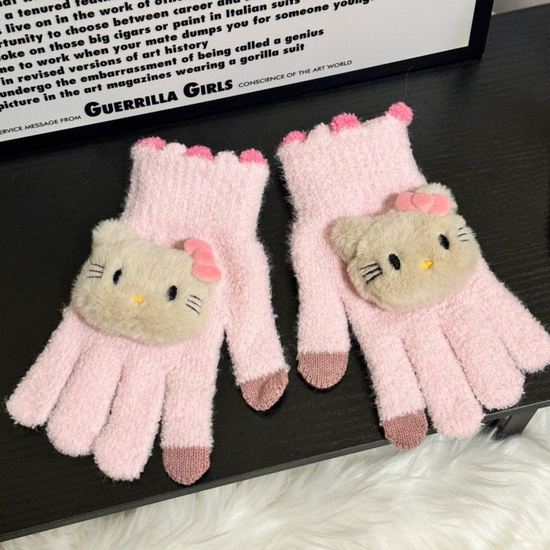 1 Pair Sanrio for hello kitty Y2K Cycling Warm Gloves, Touchscreen Compatible, Women'S Autumn/Winter Aesthetic Mittens, Fashion Accessory Gift Idea, Outdoor Sports Gloves|Sanrio Characters Gloves|Cozy Knit Texture