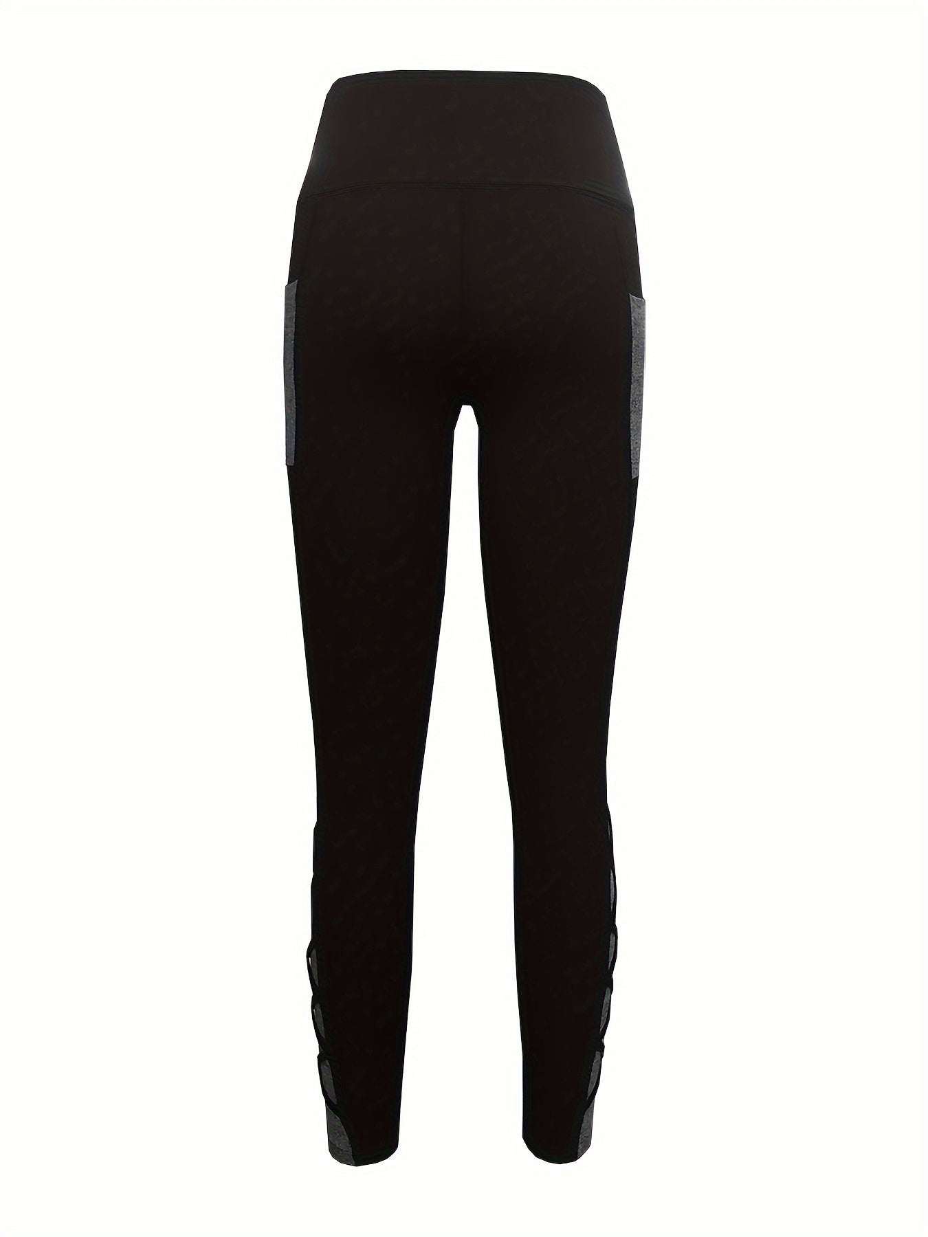 Casual Women's Pocket Contrast Color Stitching Cross Strap Comfortable Elastic Waist All-match Skinny Yoga Leggings