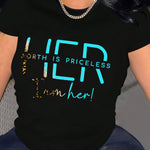 Women's Breathable Letter Print T-Shirt - Soft, Stretchy Crew Neck with Short Sleeves for Casual Spring & Summer Wear, YOUNG Style, Spring/Summer/Autumn