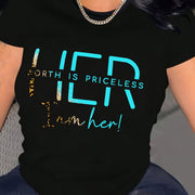 Women's Breathable Letter Print T-Shirt - Soft, Stretchy Crew Neck with Short Sleeves for Casual Spring & Summer Wear, YOUNG Style, Spring/Summer/Autumn