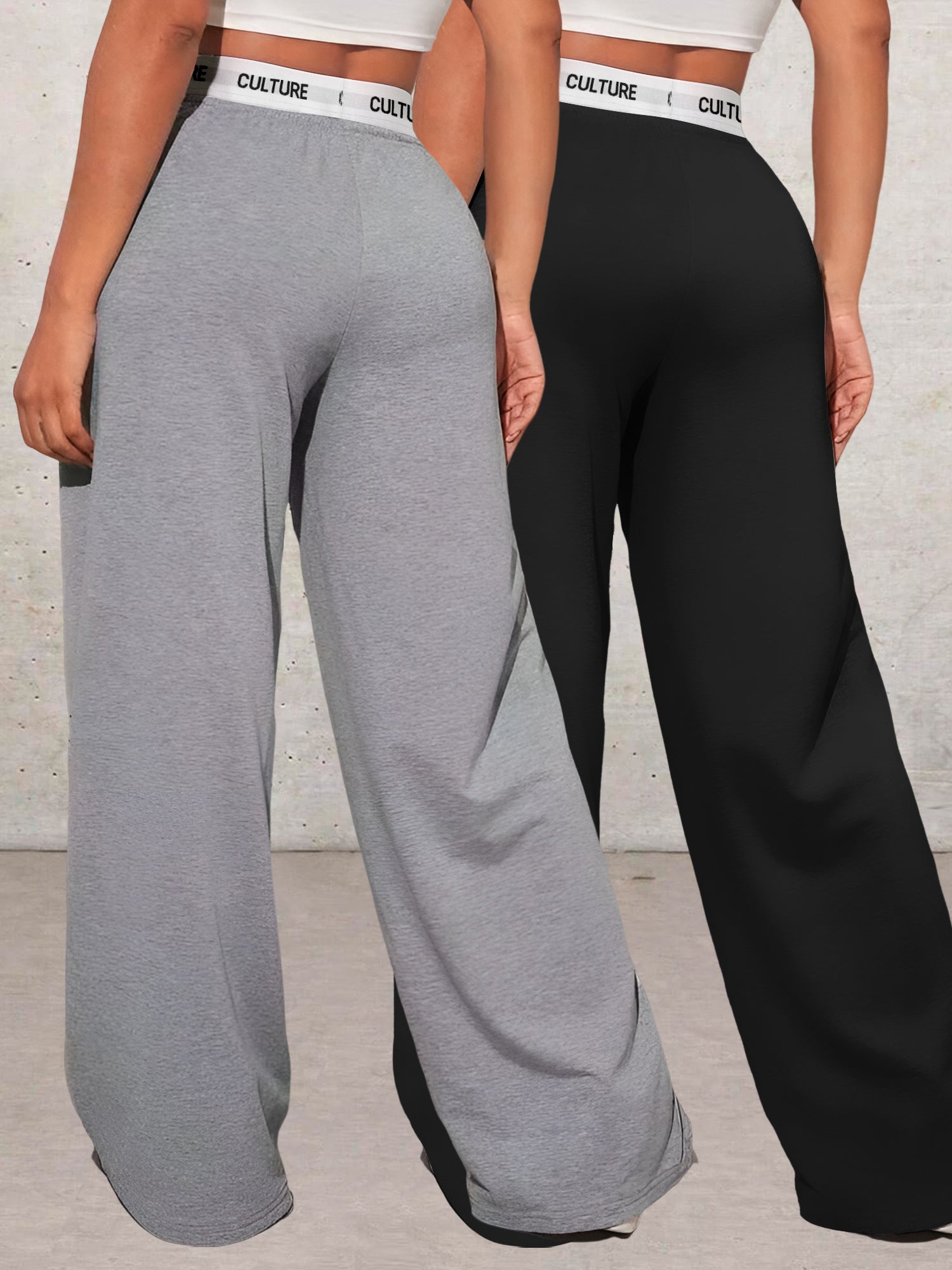 K6 Two-piece Women's Clothing Set with Geometric Pattern & Love Print Wide Leg Pants Loose Pocket Sweatpants Versatile High Waist Casual Long Pants