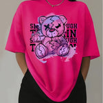 1pc Women'S Casual Jersey T-Shirt with Cartoon Graphic Print, Short Sleeve Crew Neck Top for All Seasons, Knit Fabric Fashion Clothing