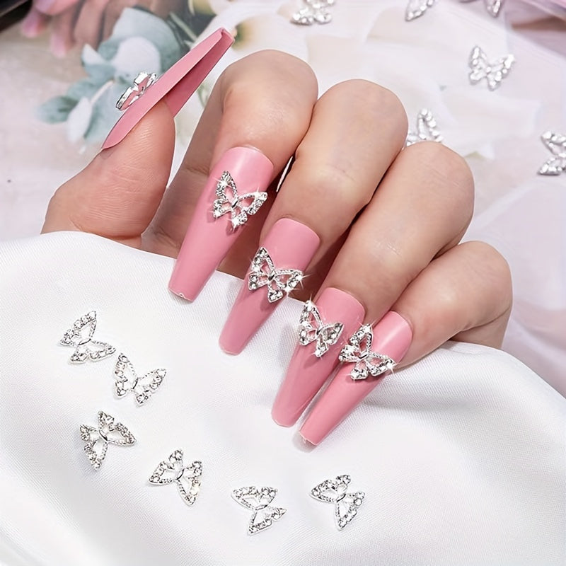 100pcs 3D Butterfly Nail Art Charms, DIY Nail Faux Jewelry Decorations, Glitter Accents For Manicure, Craft Supplies