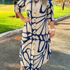 Allover Print Button Front Shirt Dress, Elegant Long Sleeve Loose Fit Dress For Spring & Fall, Women's Clothing