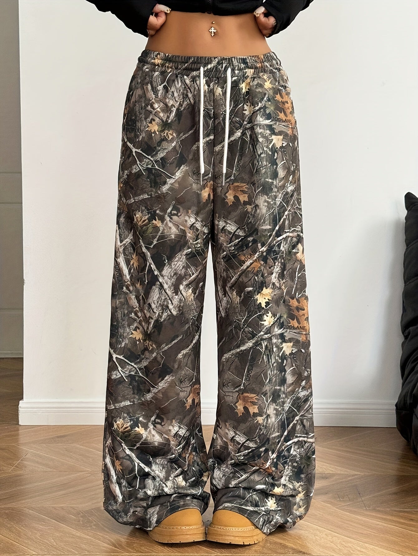 Women'S Y2K Style Wide Leg Pants, Polyester Knit with Letter Pattern, Loose Fit, Pocket Detail, Adult Size, Autumn/Winter Fashion, Casual Sweatpants