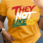 Women's "THEY NOT LIKE US" Bold Letter Print T-Shirt - Vibrant Green Short Sleeve Crew Neck Casual Top, Machine Washable Regular Fit Tee for Spring & Summer