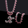 Hip Hop Y2K Style Pink Sexy Lips Pendant Necklace and Bracelet Set, A-Z Initials, Rhinestone Inlay, Zinc Alloy, Perfect for Daily Wear or Parties, Ideal Valentine's Day Gift for Men and Women, Hip Hop Jewelry