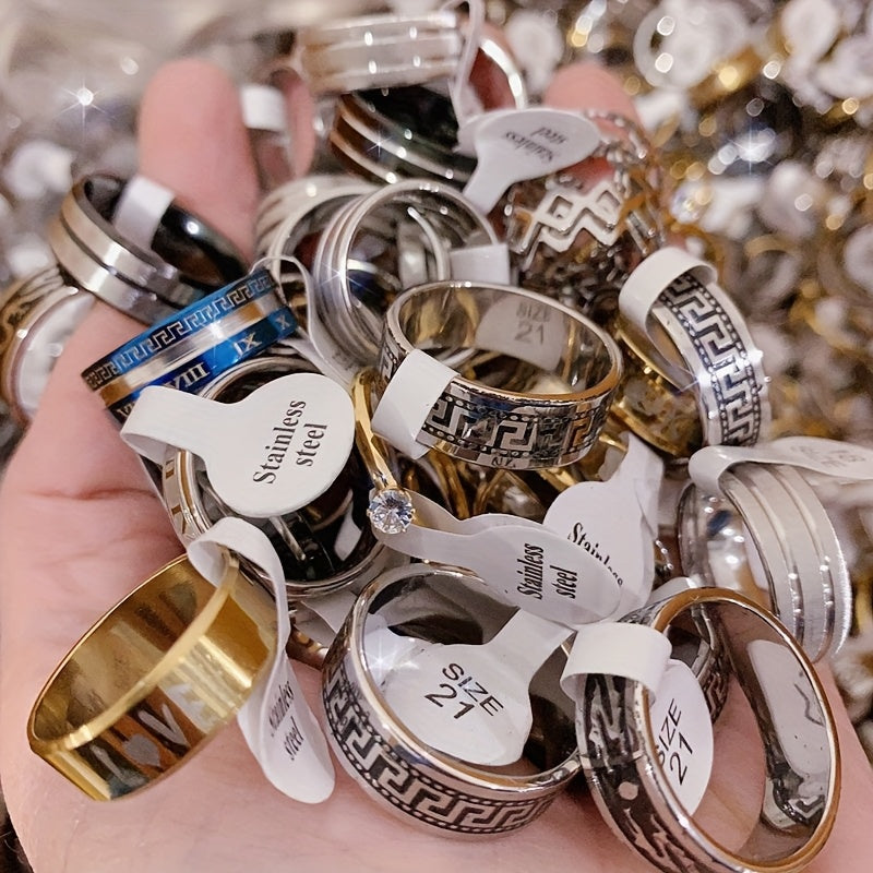 30pcs Punk-Inspired Stainless Steel Rings with Cubic Zirconia - Mixed Style, Sleek & Minimalist for Men & Women, Ideal for Daily Wear, Parties, and Gifts, Randomly Selected, Everyday Rings|Punkinspired Rings|Durable Rings