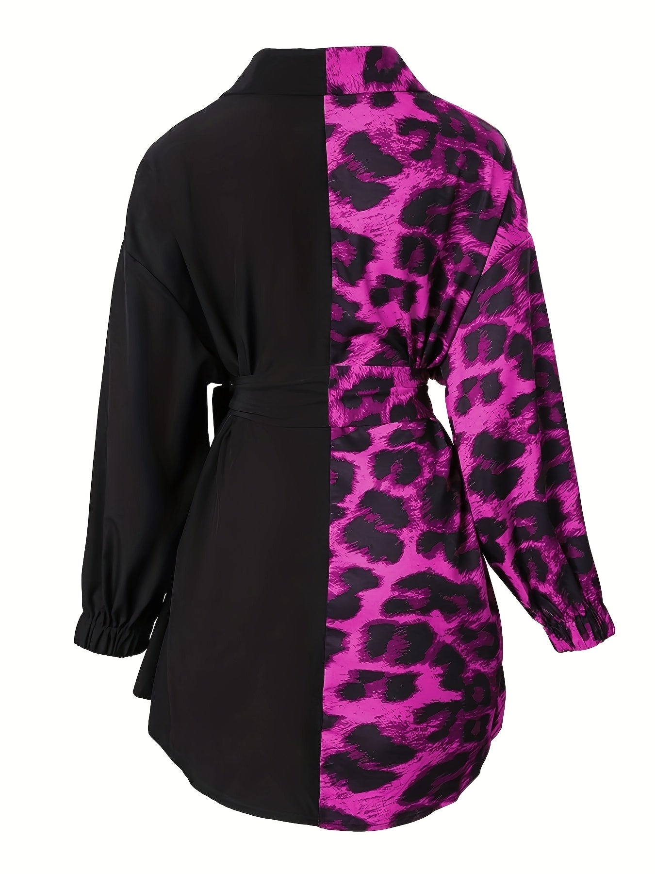Women'S Leopard Print Wrap Dress with V-Neck and Button Details - Stylish Black and Brown Pattern, Perfect for All Seasons, Casual to Semi-Formal Attire, Casual Attire|Vneck Dress|Wrap Dress