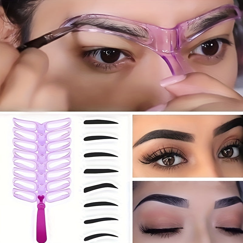 8-Piece Eyebrow Stencil Set: Low Allergenic, Silicone Brushes, ABS Plastic Handles - Perfect for All Skin Types