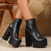 Chic Women's Ankle Boots with Block Heel - Solid Color, Round Toe, Side Zipper, Faux Cover - Perfect for Winter
