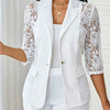 European And American Elegant Spring And Autumn Style, Lapel Button Front Opening with Decorative Pocket Flaps, 7-Point Sleeve Patchwork Lace Women'S Blazer.