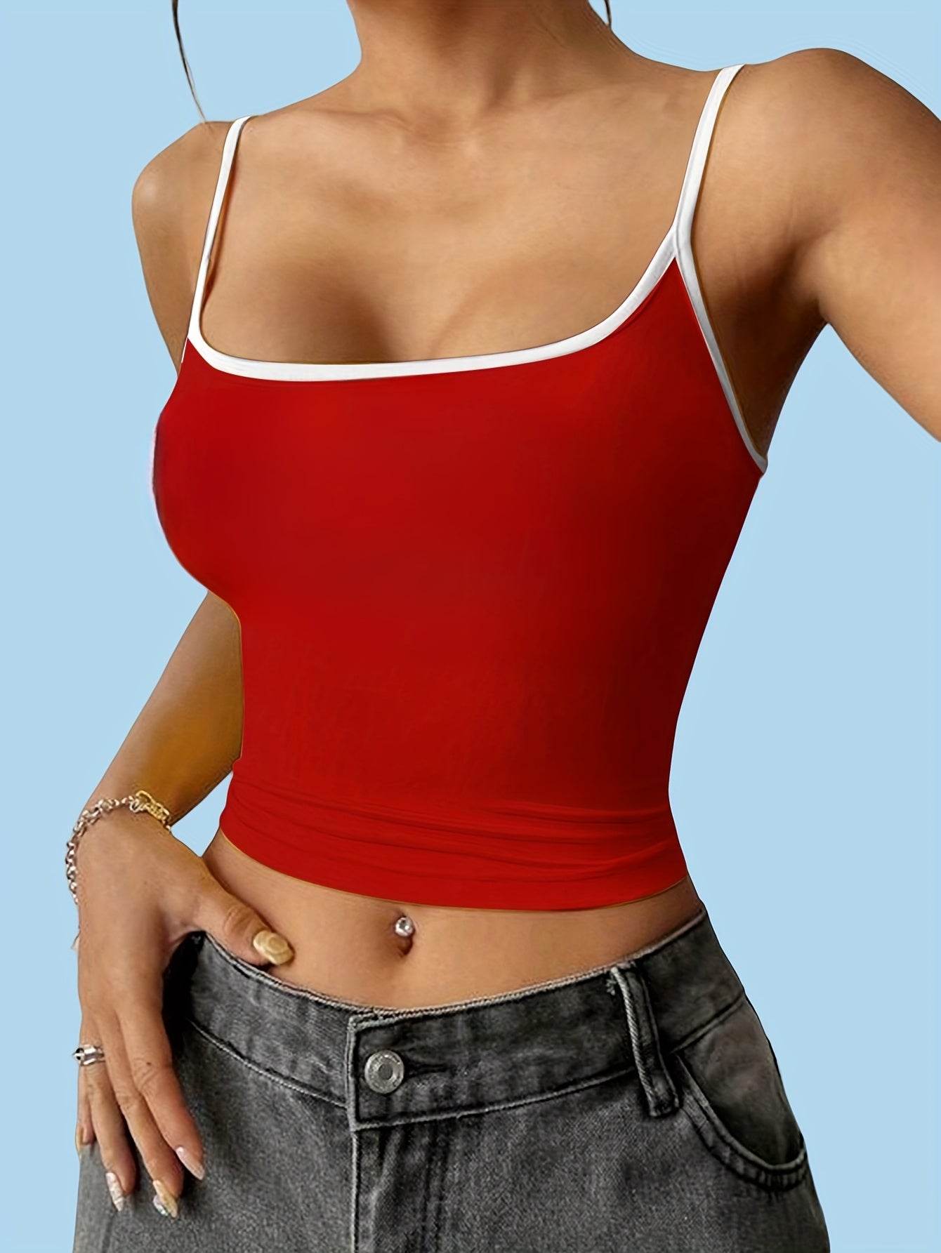 Red Knit Sleeveless Pullover Top with Spaghetti Straps - Casual Weekend Wear